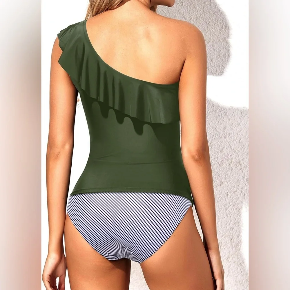 Yonique Two Piece Swimsuits One Shoulder Tankini Tummy Control